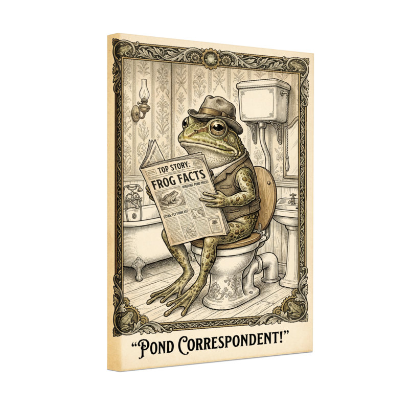Bain et lessive grenouille lisant le journal sur la toilette, H 30 po x l 20 po