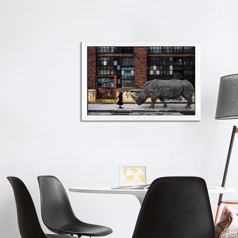 Real Rhinos Wear Pink by Matt Coglianese - Print on Canvas, 101.6 cm H x 66.04 cm W, White Framed