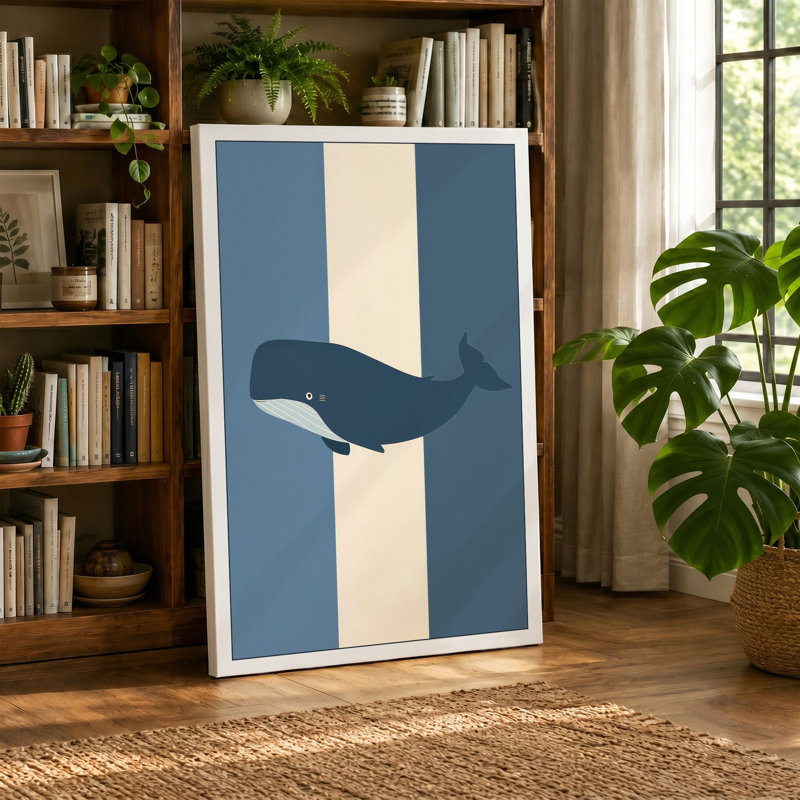 Striped Whale Minimalist - Wrapped Canvas, 30x20 - 76.2 x 50.8 cm, Cream Border