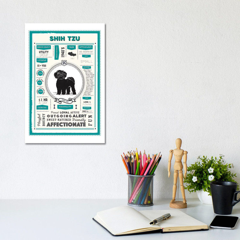 Shih Tzu Infographic Blue by PaperPaintPixels - Wrapped Canvas Painting, 20.32 cm H x 30.48 cm W