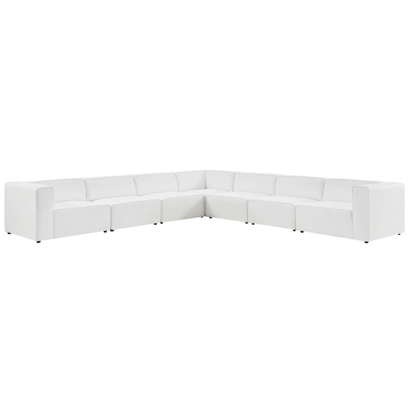 Canapé modulaire en cuir 7 pièces Mingle, Simili cuir blanc