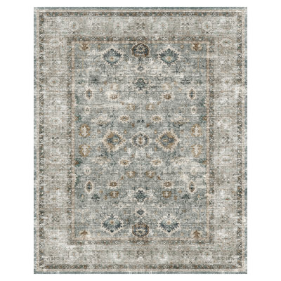Vintage Distressed Washable Oriental Area Rug Turquoise/Teal