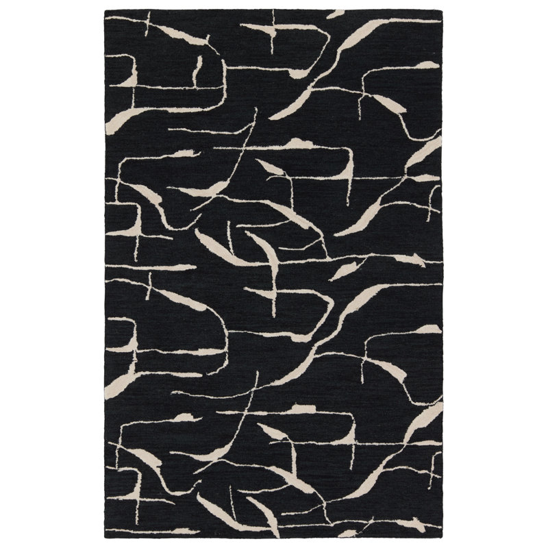 Tapis rectangulaire en laine touffeté à la main noir / beige Hisano par Nikki Chu, Rectangle 12 pi x 15 pi