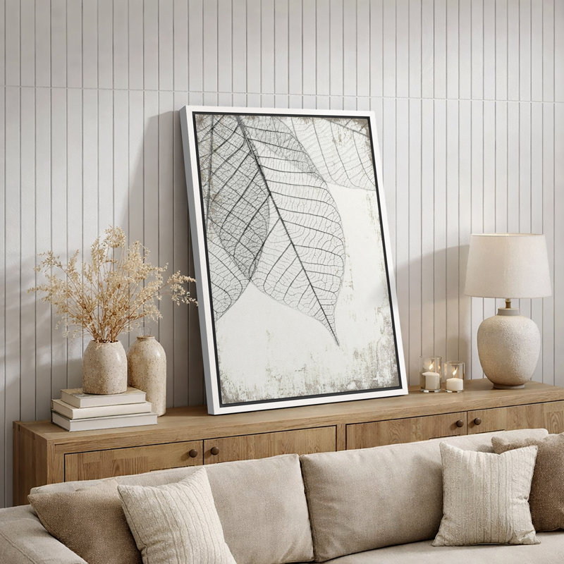Impression sur toile encadrée Minimal Botanical, H 36 po x l 24 po, Toile avec cadre photo, Blanc
