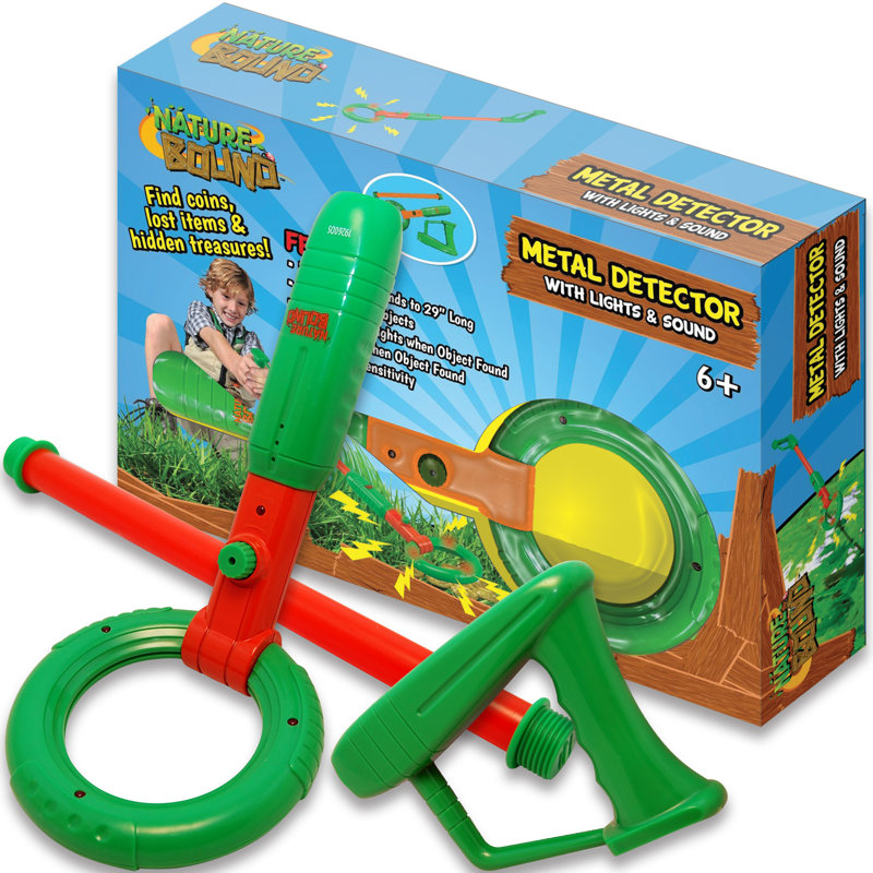 Nature Bound: détecteur de métal - vert et orange - détecteur de jouets et d'objets lumineux 29 po, poignée réglable, outil d’exploration pour l'extérieur, enfants de 6 ans et plus