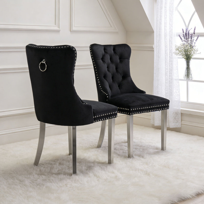 Chaise de salle à manger moderne, Noir, Argent argent