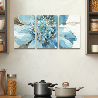 Ensemble de 3 panneaux muraux - Lisa Audit «Indigold VI», art mural sur toile pour le salon, la chambre à coucher ou le bureau 