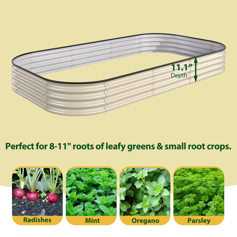 Heise 9 In 1 Modular Galvanized Steel Raised Garden Bed, 11.2" H x 96" W x 24" D, Ivory White