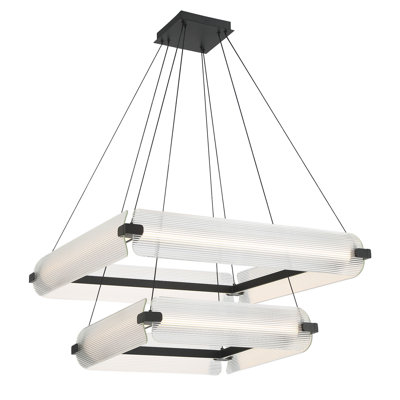 Lustre néon, 8 lumières, 34 po, noir mat, verre transparent Neoness