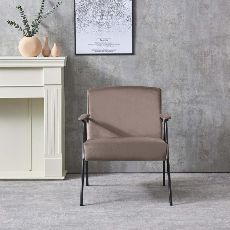 Fauteuil de chambre en métal, Tissu brun