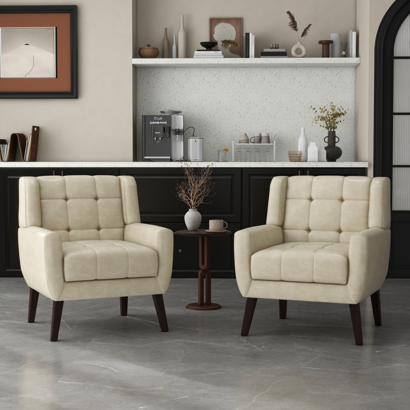 71.9Cm Wide Tufted Armchair, Cream Faux Leather