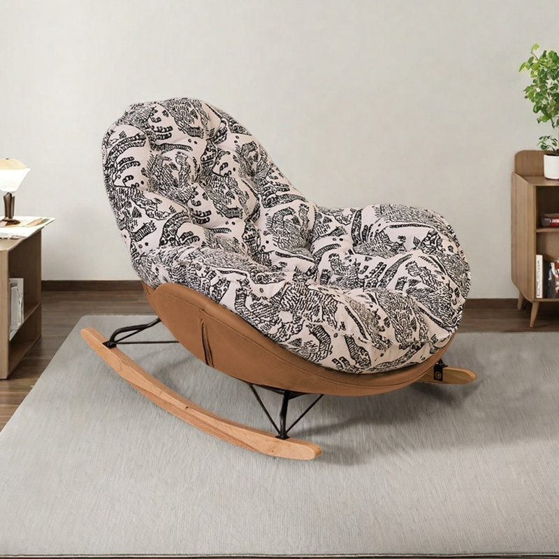 Ergonomically designed Chenille rocking chair, Brown/Gray