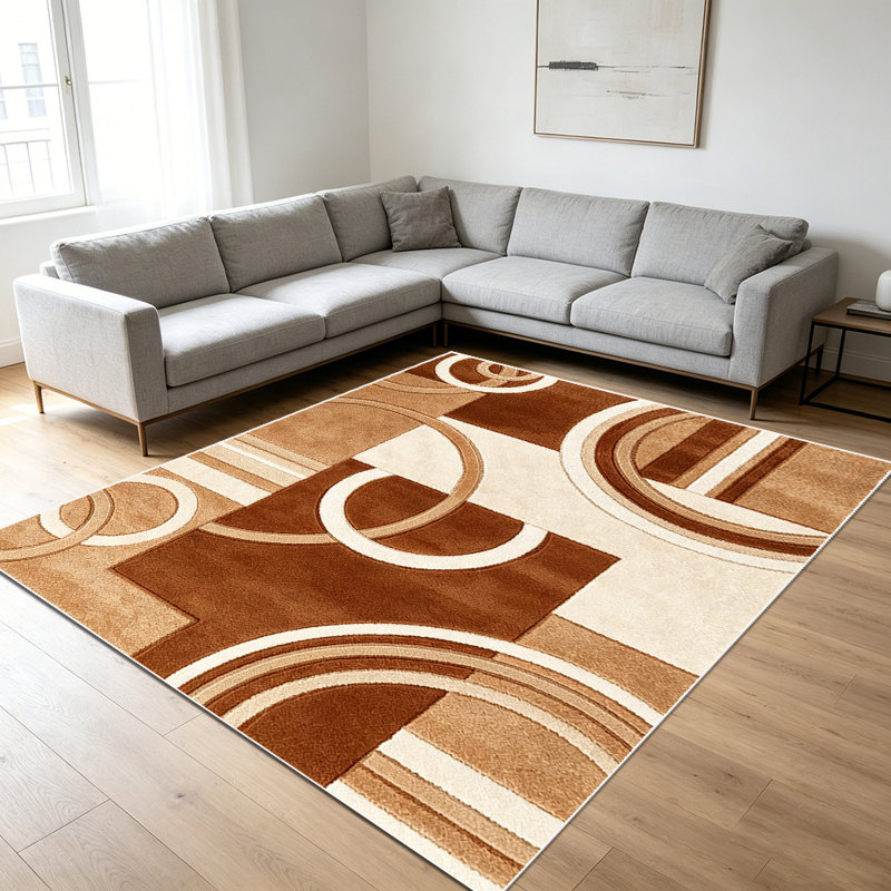 1PC Geometric Abstract Brown Circle & Stripe Pattern area rugs for Living Room, Soft, All seasons, Easy-maintain, Washable Indoor mat, Farmhouse suitable for dining table, kitchen, bedroom, entryway, home office, patio, Home Decor, Outdoor Decor.