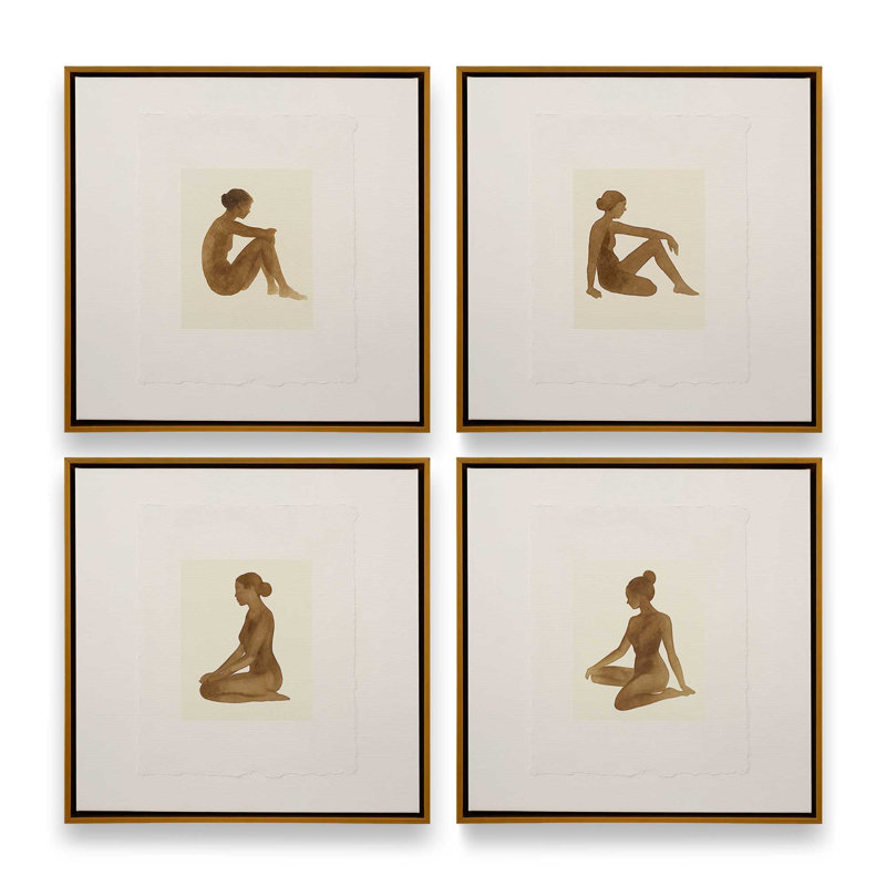 Ensemble de 4 reproductions, 12 po x 12 po, Cadre flottant doré poli