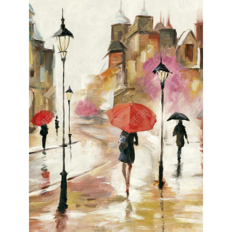 Passants sous leur parapluie - villes, femme, décoration sur toile