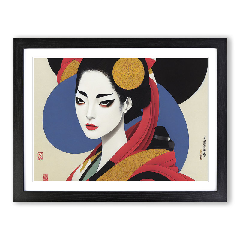 Spirited Geisha - Single Picture Frame Painting, Black Framed, 46cm H x 64cm W x 2cm D