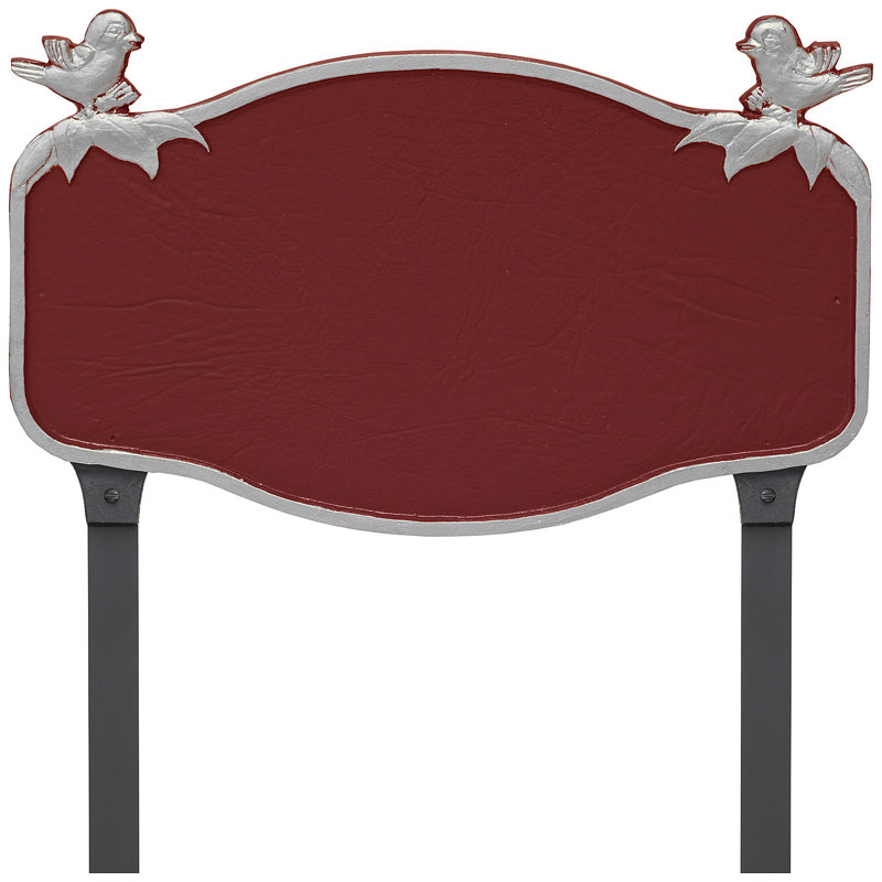 Plaque d'adresse mésange avec piquets de pelouse, Rouge brique / argent, Oui