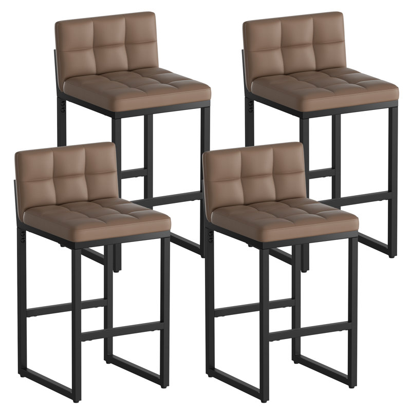 Tabourets de bar robustes et modernes à dossier bas avec structure en métal et revêtement en similicuir, Café, 4