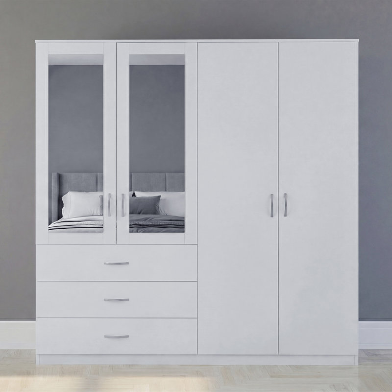 Modern 4 Door 3 Drawer Mirrored Wardrobe with Hanging Rail for Bedroom Storage & Organisation