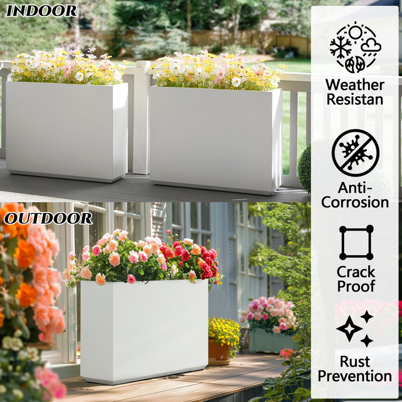 Metal Planter Box Black, 24.02" H x 30" W x 9.84" D, White