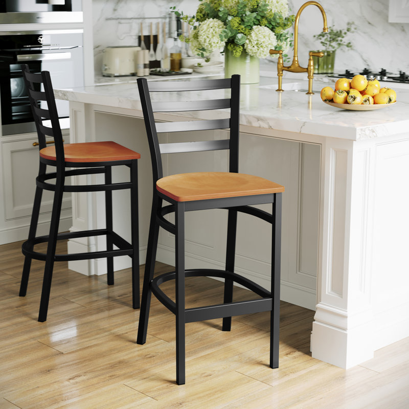 Loughran Ladder Back Metal Restaurant Barstools, Natural, 1, Clear