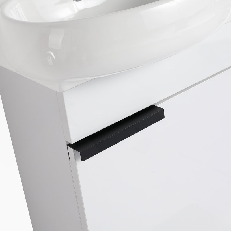Meuble-lavabo autoportant à fermeture en douceur avec lavabo, Blanc brillant