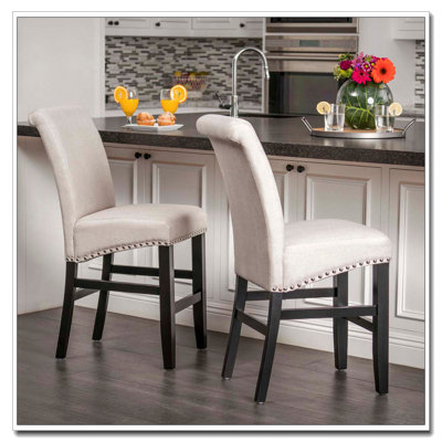 Upholstered Counter Stools with Nailhead Trim