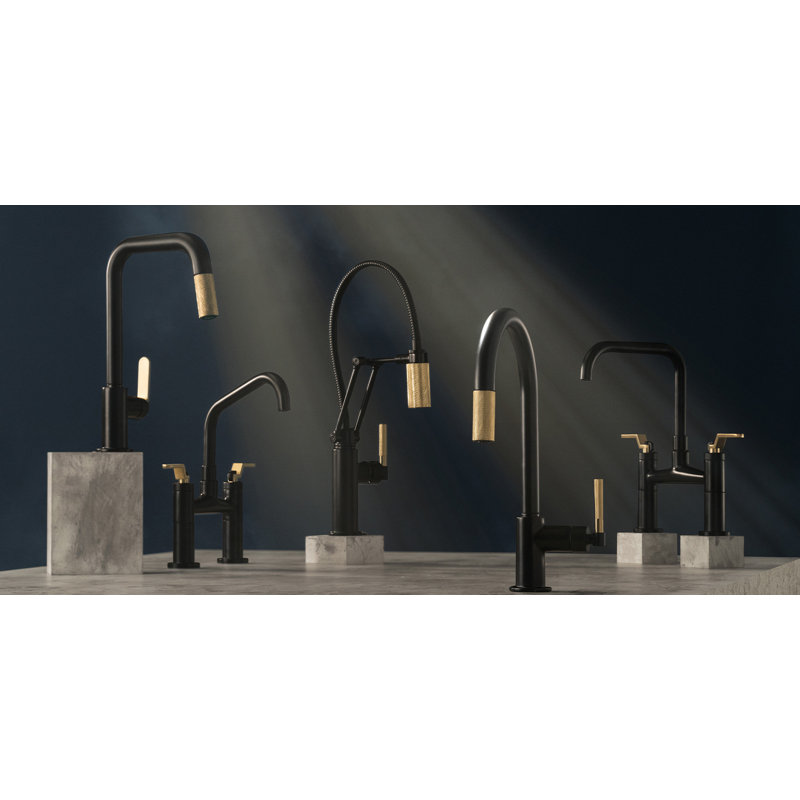 Litze® Articulating Faucet with Finished Hose, Matte Black/Luxe Gold