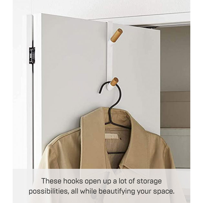 White Metal and Wood Over-the-Door Hook