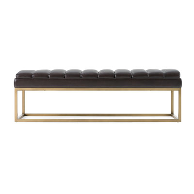 Bridger - Modern Brown Vegan Leather + Brass Dining Bench
