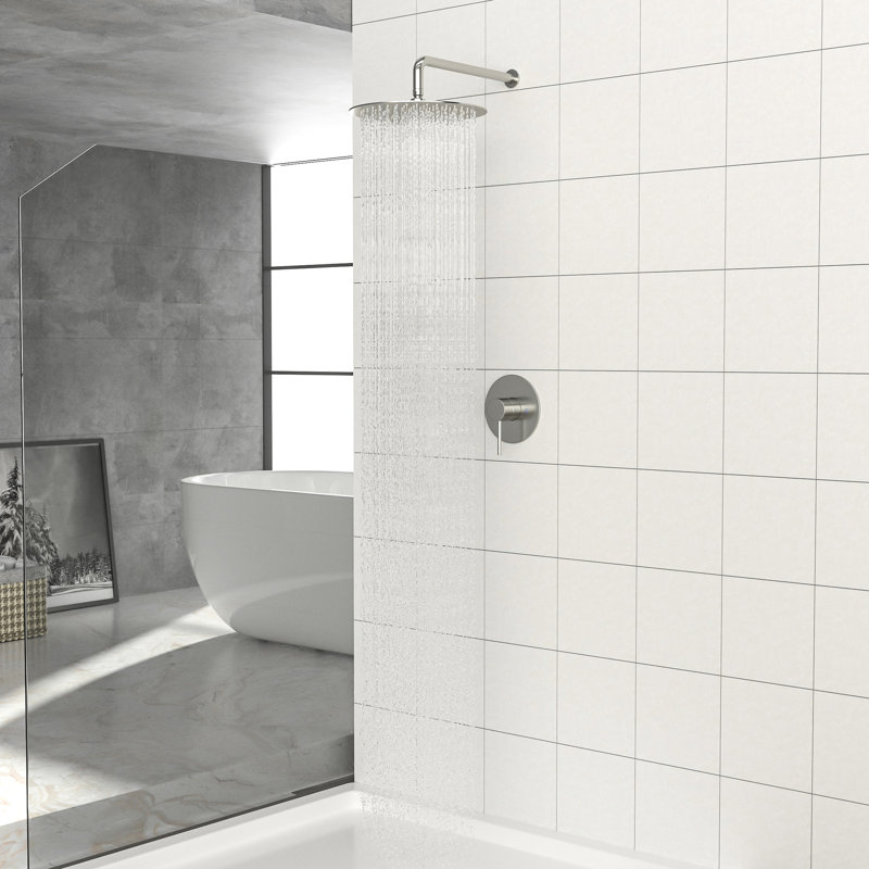 Shower Faucet In Brushed Nickel - 10-Inch Rainfall Head, Valve, Wall Mount Installation & Moth Rain Faucet, Mount, Easy