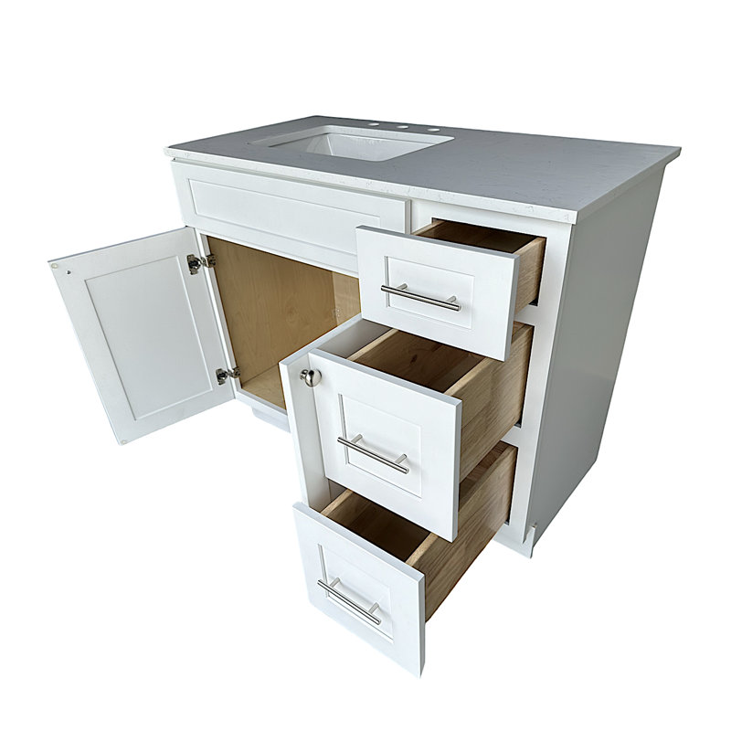 White Shaker Freestanding Bathroom Vanity with Quartz Top