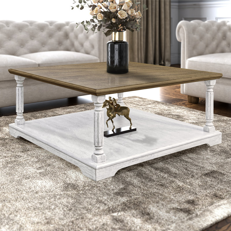Allanton Square Coffee Table, Antique Oak Top/Antique White Base