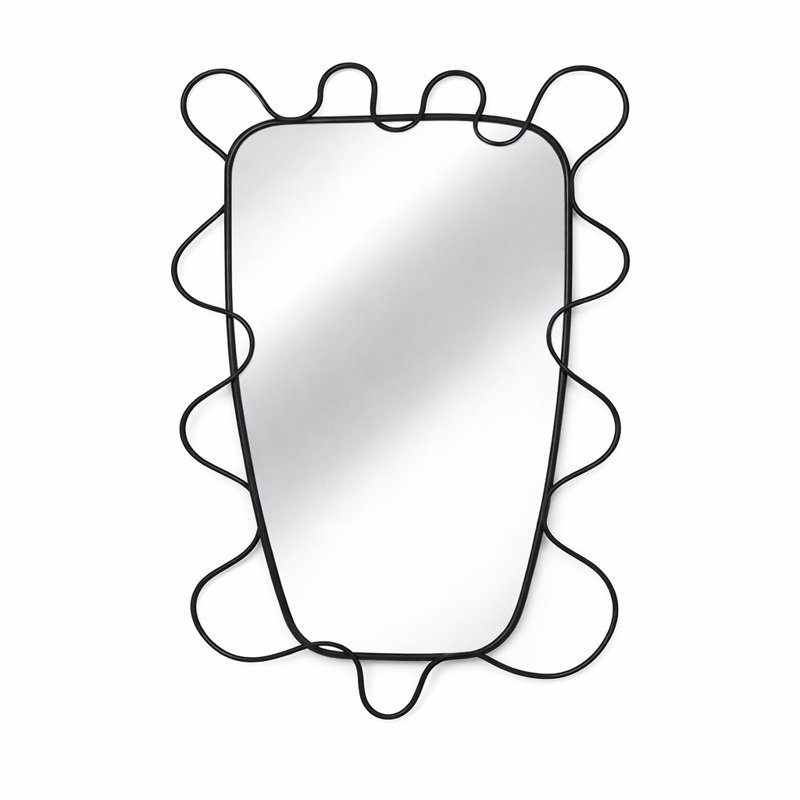 Cole and Grey Metal Black Room Wall Mirror with Wavy Edges