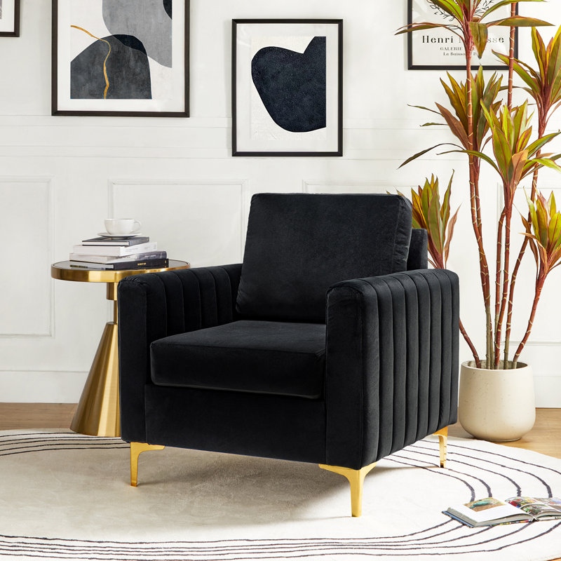 Cedarpoint Upholstered Velvet Tufted Club Chair, Velours noir
