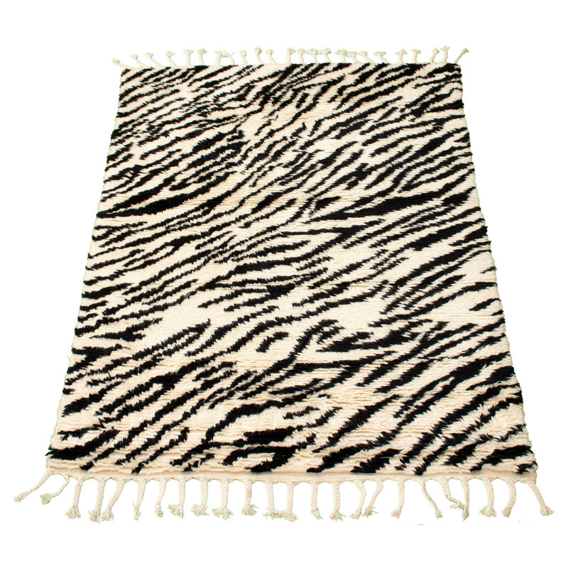 Tapis décoratif en laine de conception unique 5 pi 11 po x 7 pi 11 po noué à la main New Age