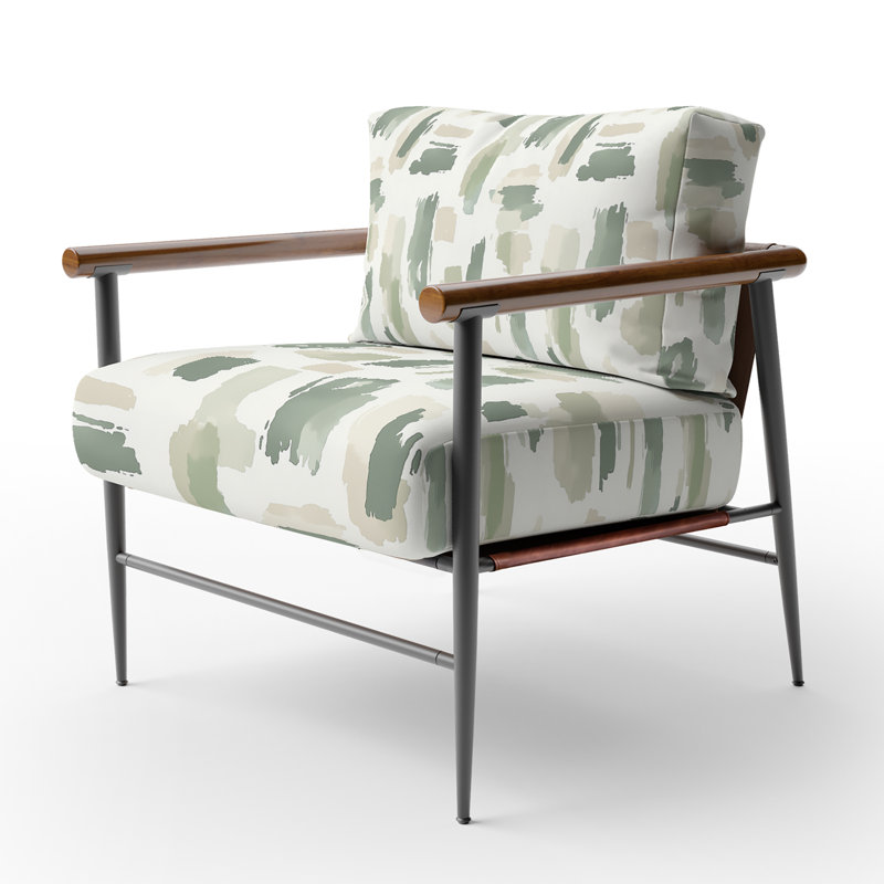 Fauteuil décoratif abstrait - Fauteuil beige sauge crème, Bras ronds bruns