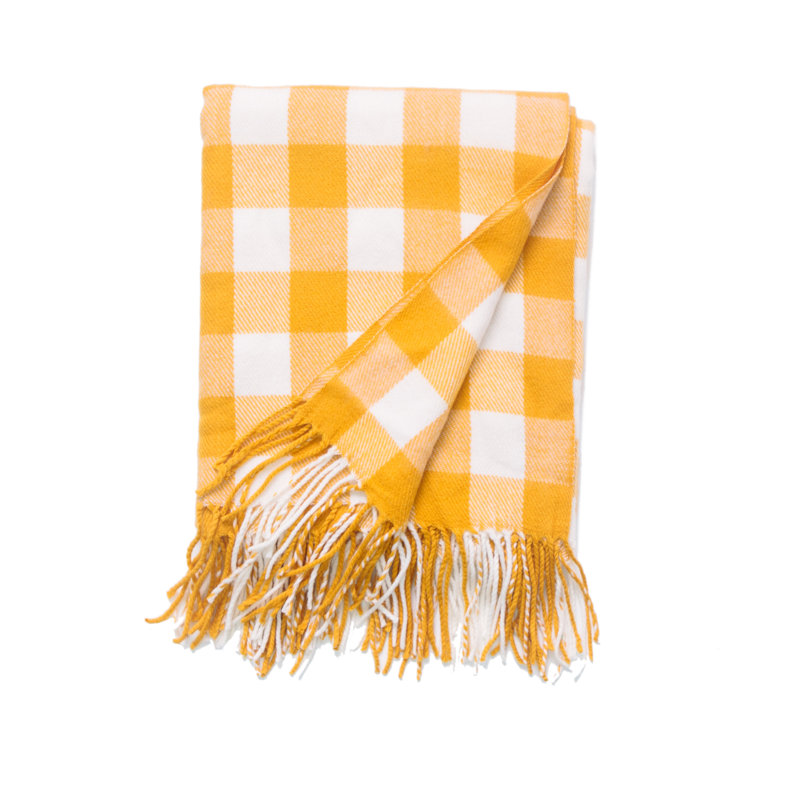 Hand Woven Throw Blanket, Yellow and White