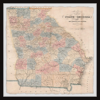 State of Georgia Vintage Map - Reproduction d'art graphique sur papier encadré