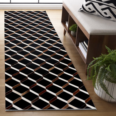 Tapis noir / brun en laine / cuir tissé à la main Studio