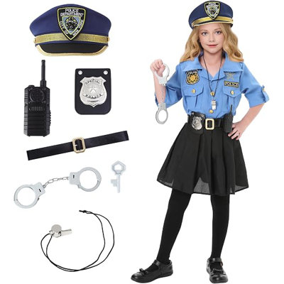 Déguisement de policier pour enfant, costume de policière pour fille, ensemble de déguisement de policier pour l'Halloween, idéal pour les jeux de rôle.