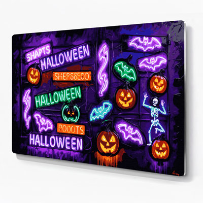 Halloween, enseignes d'Halloween néon, art mural en métal mauve