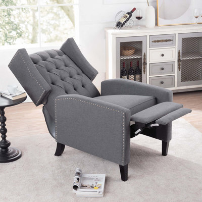 Tufted Wingback Manual Recliner Chair with Decorative Nailhead and Adjustable Gears