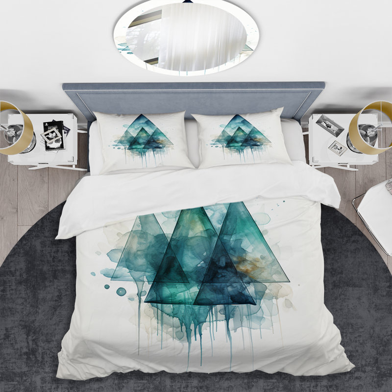 Ensemble de housse de couette Emerald Blue Echos Of Pyramid - Abstract Modern Shapes