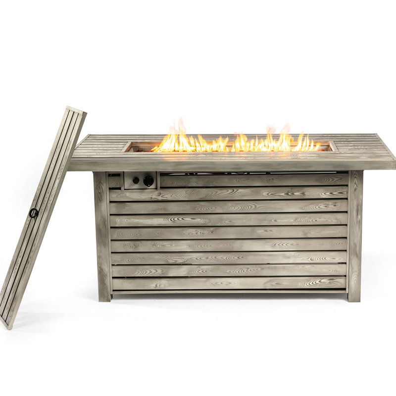 Table de feu d'extérieur avec aspect grain de bois et fabrication de chaleur en paquet de fosse en acier 50000BTU
