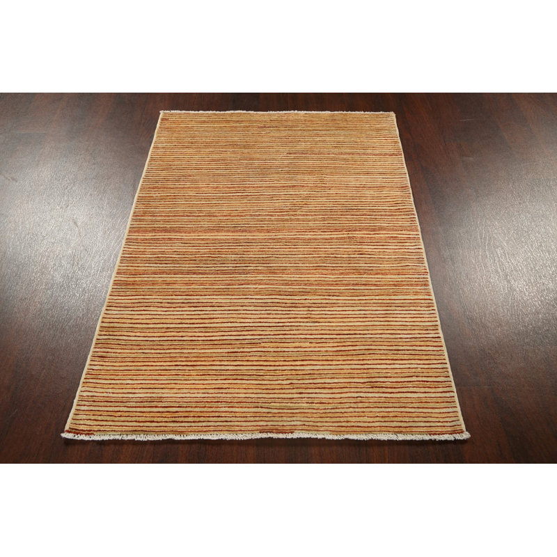 Tapis beige noué à la main de conception unique 3 pi 4 po x 4 pi 10 po