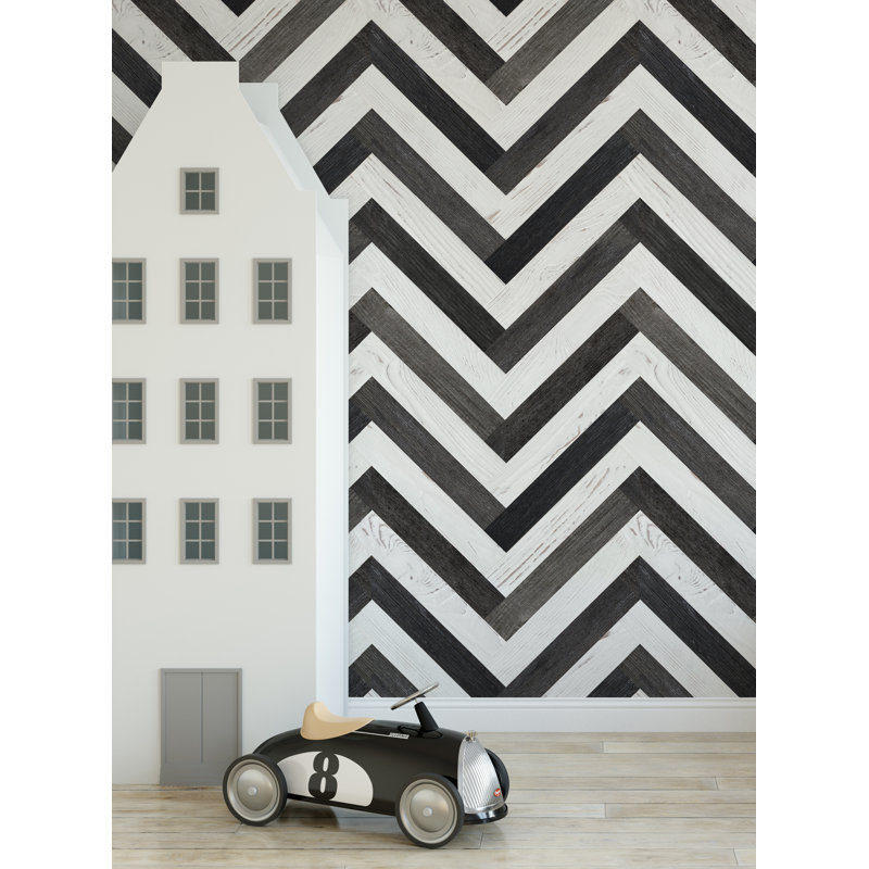 Carreau de papier peint autocollant texturé Shantel, Noir / blanc, L 2 pi x H 18 pi