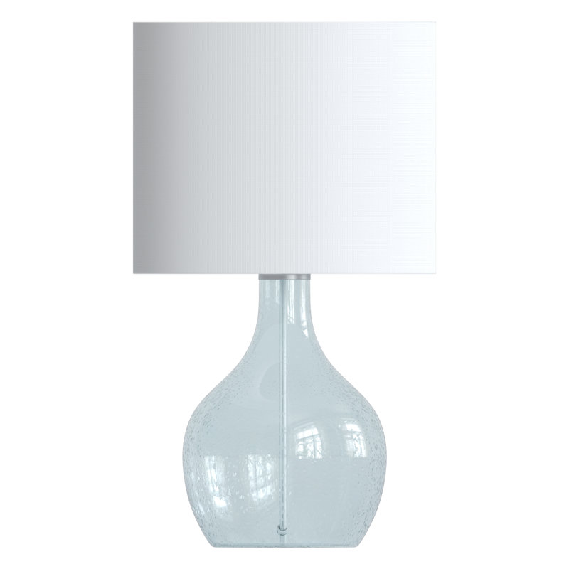 22.38" Blue Bubble Glass Table Lamp with White Shade