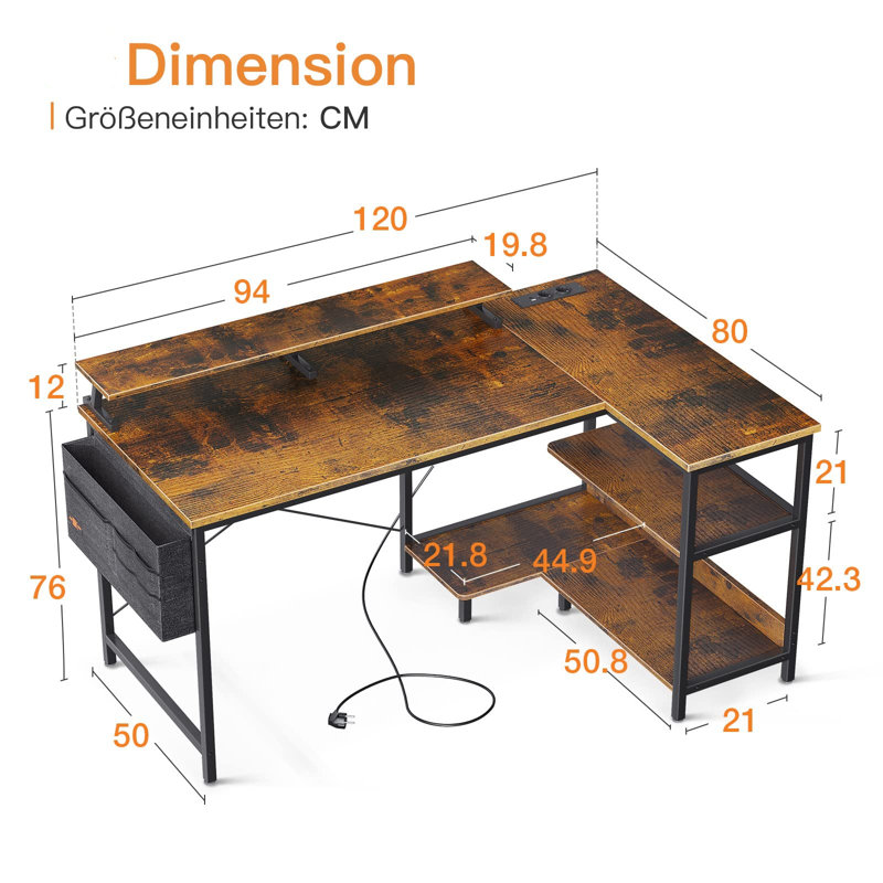Analyce L-Shaped Writing Desk, Brown