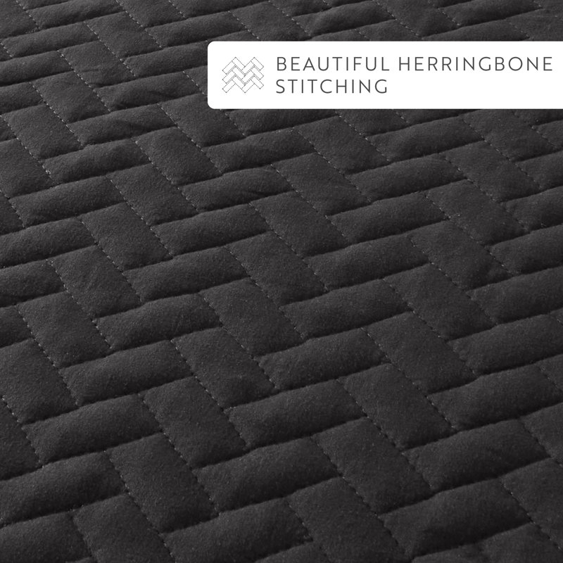 Double Brushed Herringbone Stich Pattern Quilted Coverlet Set, Gray, Twin Coverlet + 1 Sham